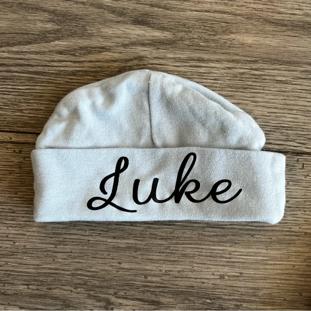Luke Baby Boy Newborn Baby Hat & Embroidered Bib Brown Light Carolina Blue